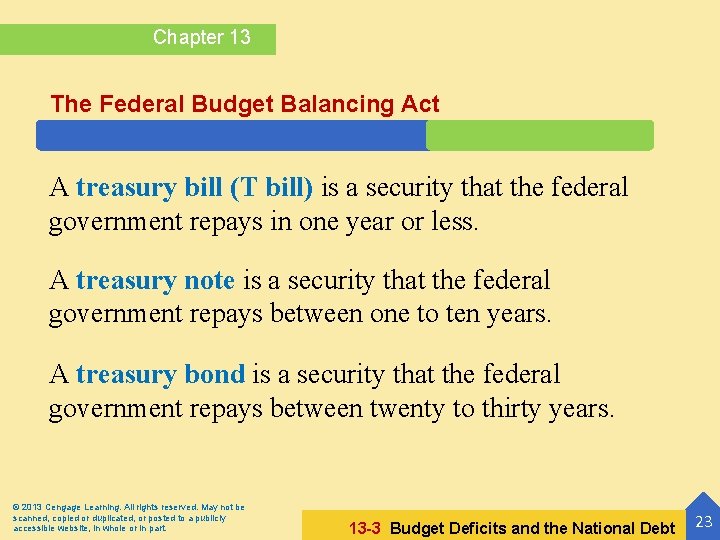 Chapter 13 The Federal Budget Balancing Act A treasury bill (T bill) is a