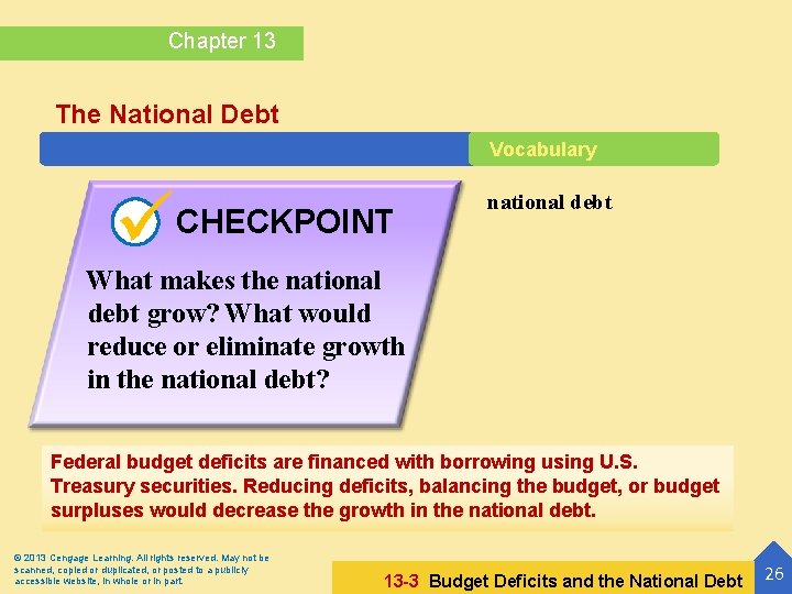 Chapter 13 The National Debt Vocabulary CHECKPOINT national debt What makes the national debt