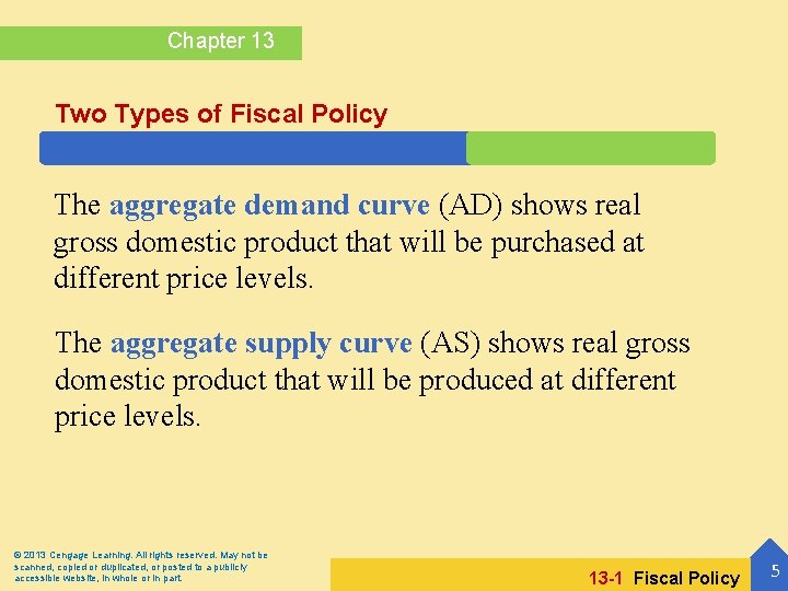 Chapter 13 Two Types of Fiscal Policy The aggregate demand curve (AD) shows real