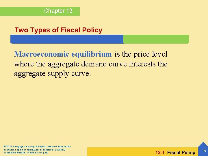Chapter 13 Two Types of Fiscal Policy Macroeconomic equilibrium is the price level where