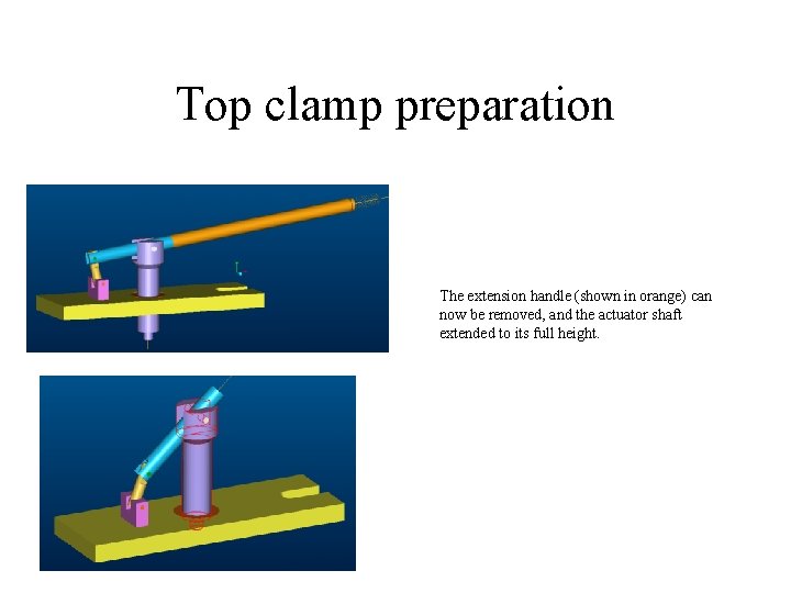 Top clamp preparation The extension handle (shown in orange) can now be removed, and