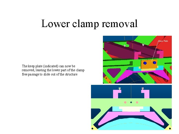 Lower clamp removal The keep plate (indicated) can now be removed, leaving the lower