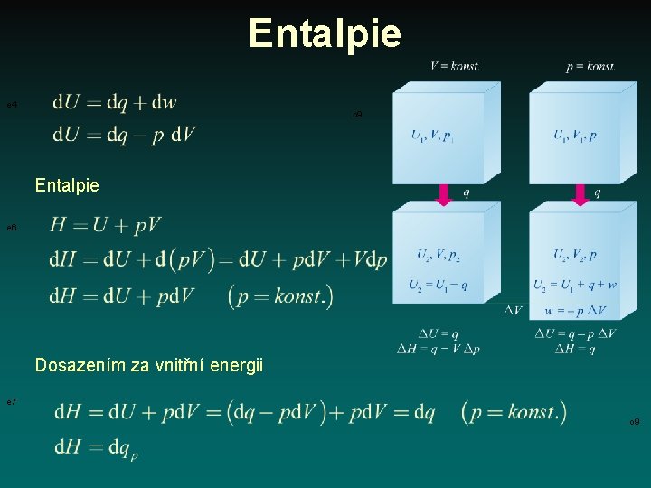 Entalpie e 4 o 9 Entalpie e 6 Dosazením za vnitřní energii e 7