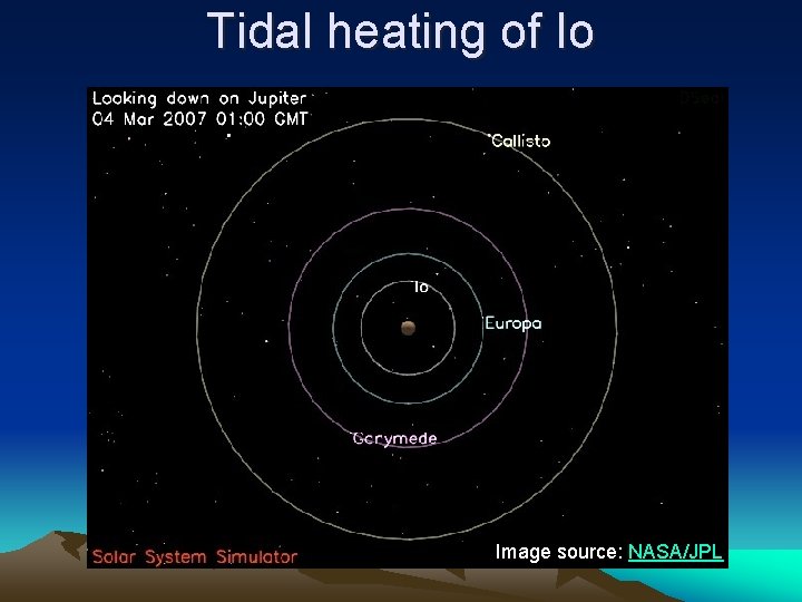 Tidal heating of Io Image source: NASA/JPL 