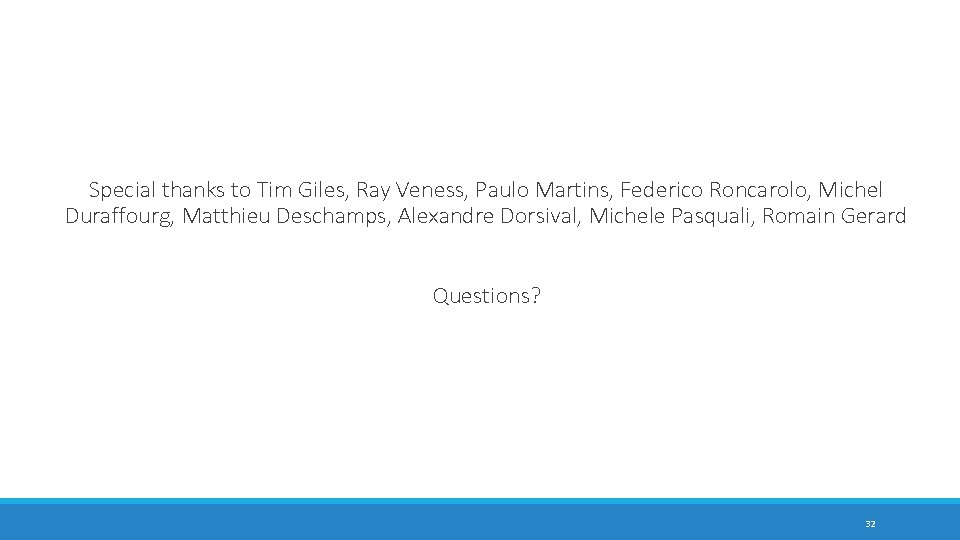 Special thanks to Tim Giles, Ray Veness, Paulo Martins, Federico Roncarolo, Michel Duraffourg, Matthieu Special thanks to Tim Giles, Ray Veness, Paulo Martins, Federico Roncarolo, Michel Duraffourg, Matthieu