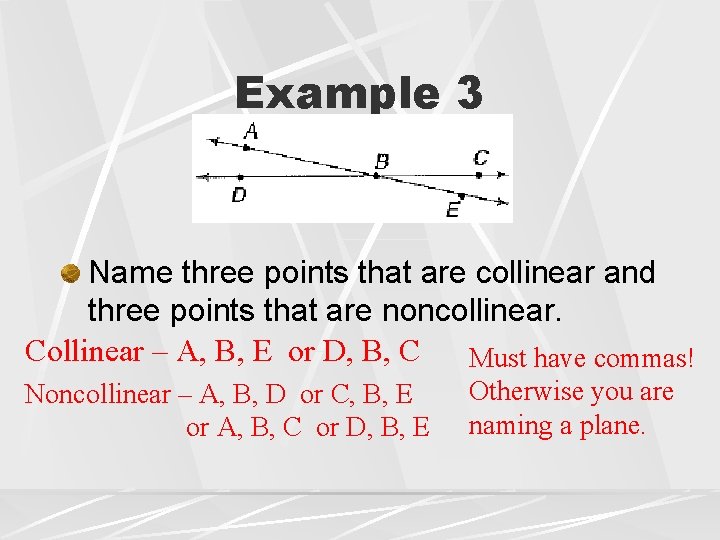 Example 3 Name three points that are collinear and three points that are noncollinear.
