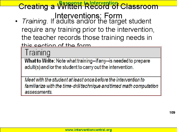 Response to Intervention Creating a Written Record of Classroom Interventions: Form • Training. If Response to Intervention Creating a Written Record of Classroom Interventions: Form • Training. If