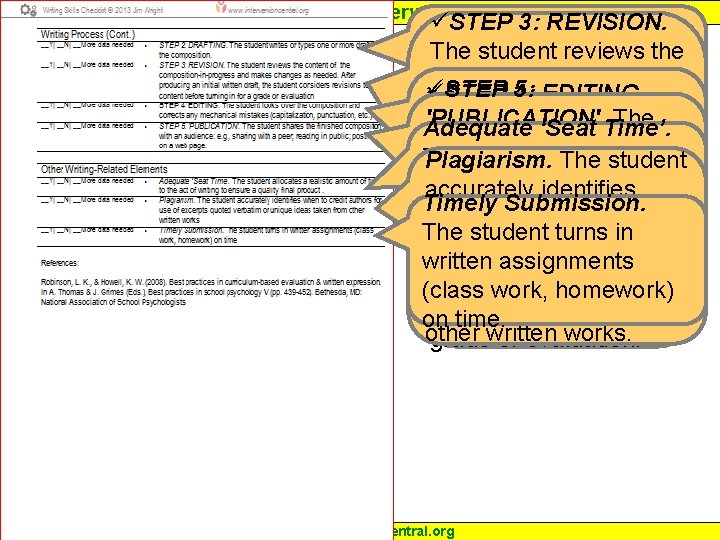 Response to Intervention üSTEP 3: REVISION. üSTEP 2: DRAFTING. The student reviews the The Response to Intervention üSTEP 3: REVISION. üSTEP 2: DRAFTING. The student reviews the The