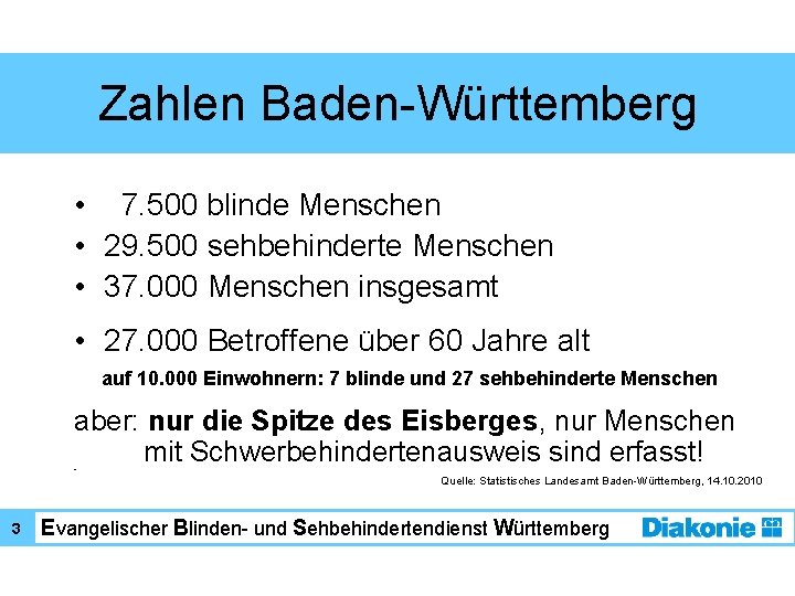 Zahlen Baden-Württemberg • 7. 500 blinde Menschen • 29. 500 sehbehinderte Menschen • 37.