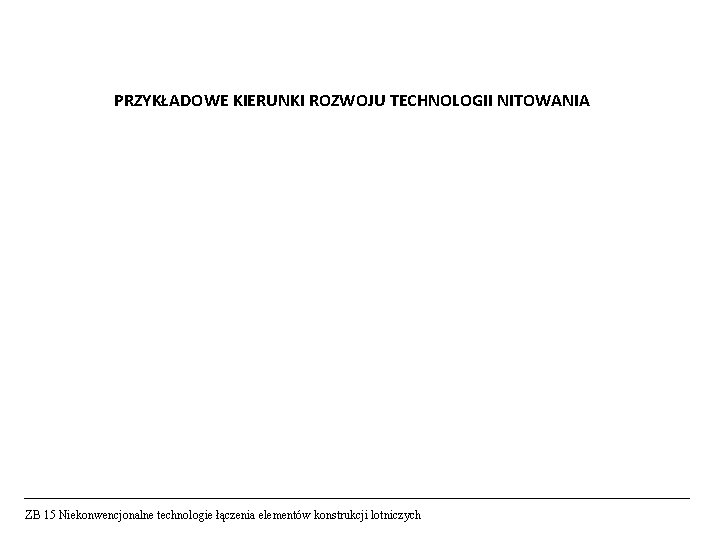 PRZYKŁADOWE KIERUNKI ROZWOJU TECHNOLOGII NITOWANIA ZB 15 Niekonwencjonalne technologie łączenia elementów konstrukcji lotniczych PRZYKŁADOWE KIERUNKI ROZWOJU TECHNOLOGII NITOWANIA ZB 15 Niekonwencjonalne technologie łączenia elementów konstrukcji lotniczych