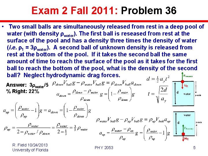 Exam 2 Fall 2011: Problem 36 • Two small balls are simultaneously released from