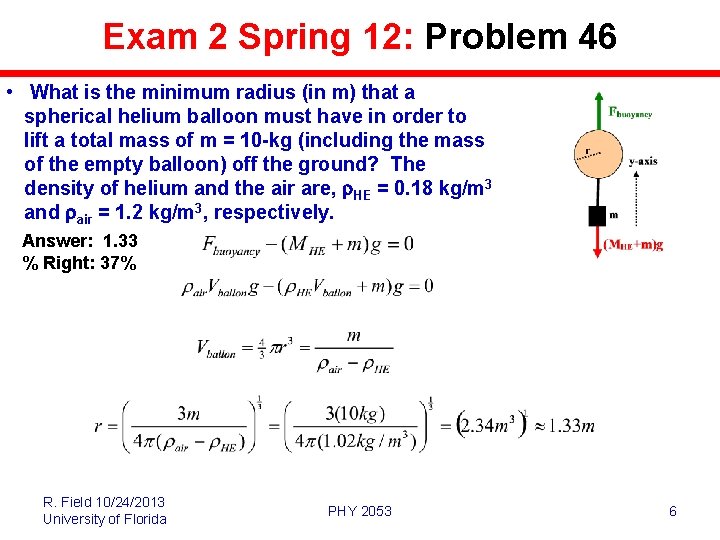 Exam 2 Spring 12: Problem 46 • What is the minimum radius (in m)