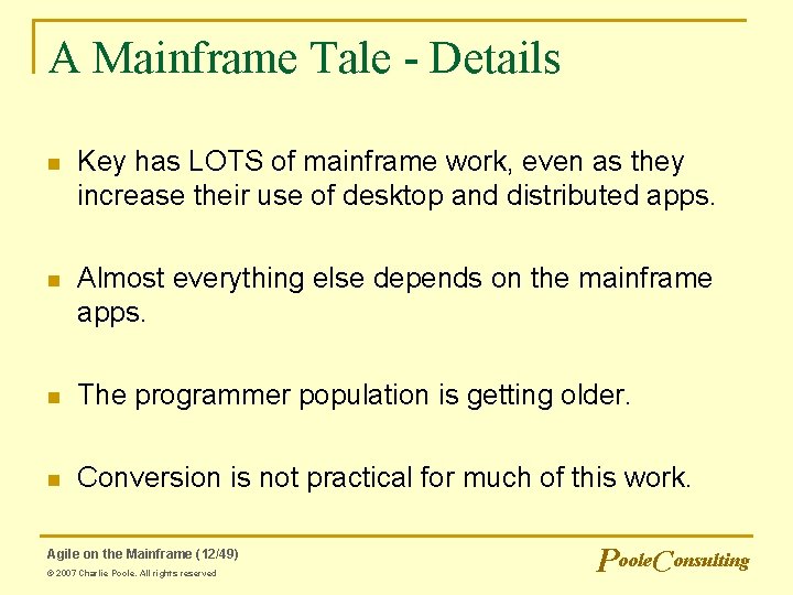 A Mainframe Tale - Details n Key has LOTS of mainframe work, even as