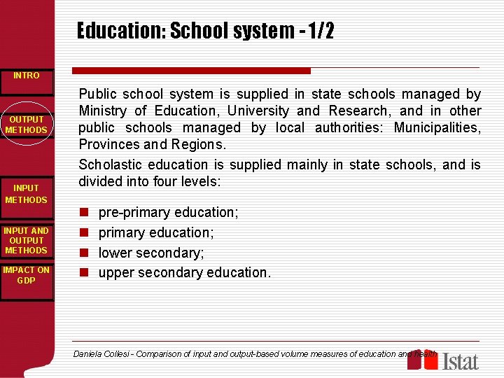 Education: School system - 1/2 INTRO OUTPUT METHODS INPUT AND OUTPUT METHODS IMPACT ON