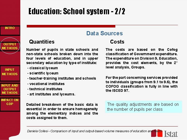 Education: School system - 2/2 INTRO Data Sources OUTPUT METHODS INPUT AND OUTPUT METHODS