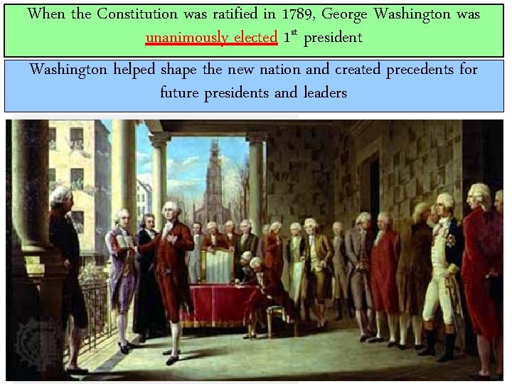 When the Constitution was ratified in 1789, George Washington was unanimously elected 1 st When the Constitution was ratified in 1789, George Washington was unanimously elected 1 st