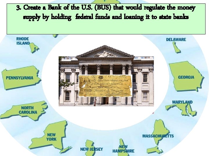 3. Create a Bank of the U. S. (BUS) that would regulate the money 3. Create a Bank of the U. S. (BUS) that would regulate the money