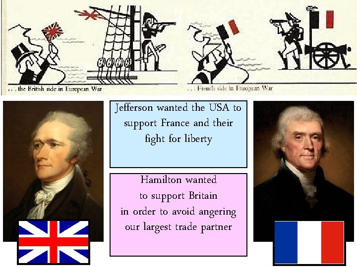 Jefferson wanted the USA to support France and their fight for liberty Hamilton wanted Jefferson wanted the USA to support France and their fight for liberty Hamilton wanted