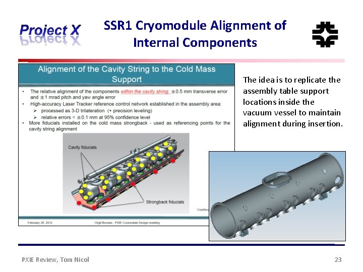 SSR 1 Cryomodule Alignment of Internal Components The idea is to replicate the assembly