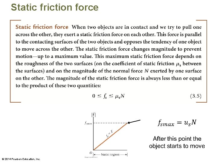 Static friction force © 2014 Pearson Education, Inc. 