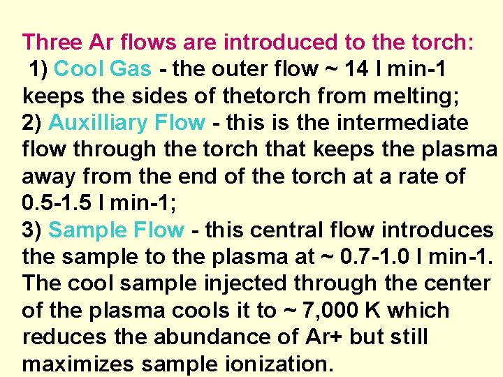 Three Ar flows are introduced to the torch: 1) Cool Gas - the outer