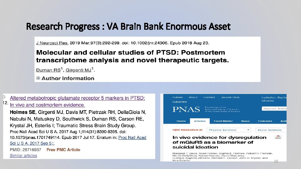 Research Progress : VA Brain Bank Enormous Asset 15 