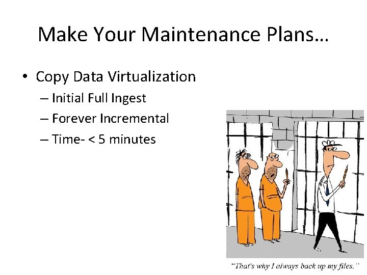 Make Your Maintenance Plans… • Copy Data Virtualization – Initial Full Ingest – Forever