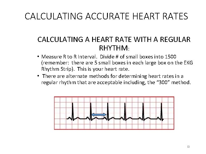 CALCULATING ACCURATE HEART RATES CALCULATING A HEART RATE WITH A REGULAR RHYTHM: • Measure