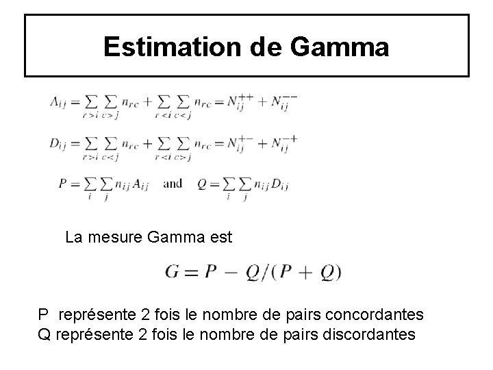 Estimation de Gamma La mesure Gamma est P représente 2 fois le nombre de Estimation de Gamma La mesure Gamma est P représente 2 fois le nombre de