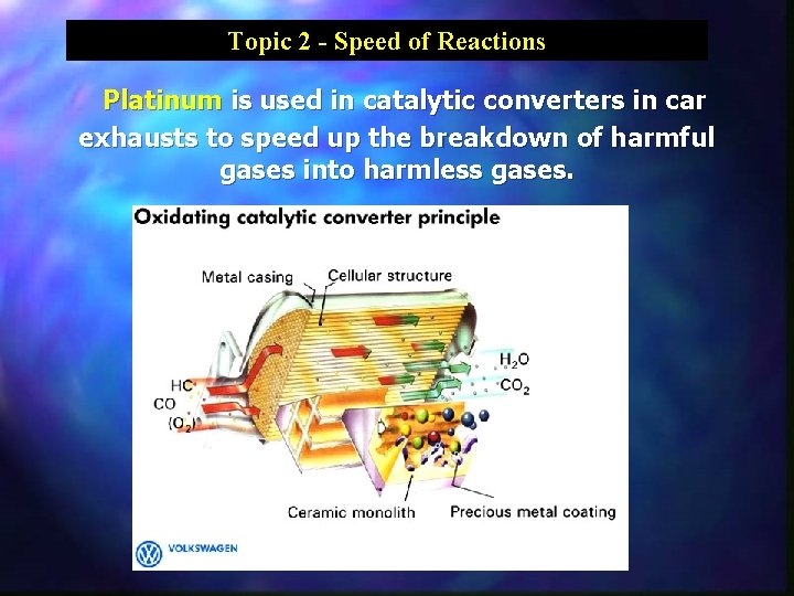 Topic 2 - Speed of Reactions Platinum is used in catalytic converters in car