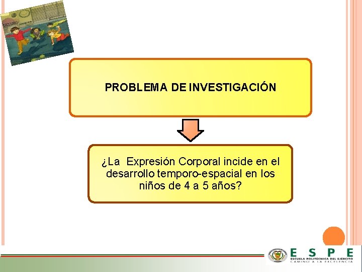 PROBLEMA DE INVESTIGACIÓN ¿La Expresión Corporal incide en el desarrollo temporo-espacial en los niños