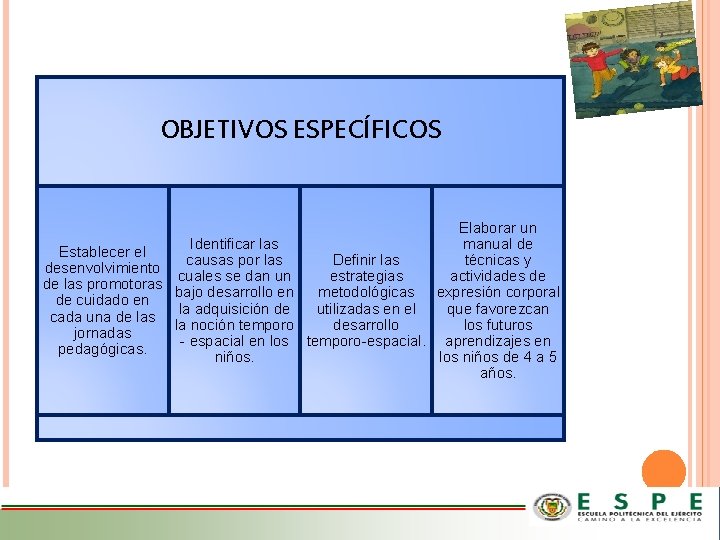 OBJETIVOS ESPECÍFICOS Establecer el desenvolvimiento de las promotoras de cuidado en cada una de