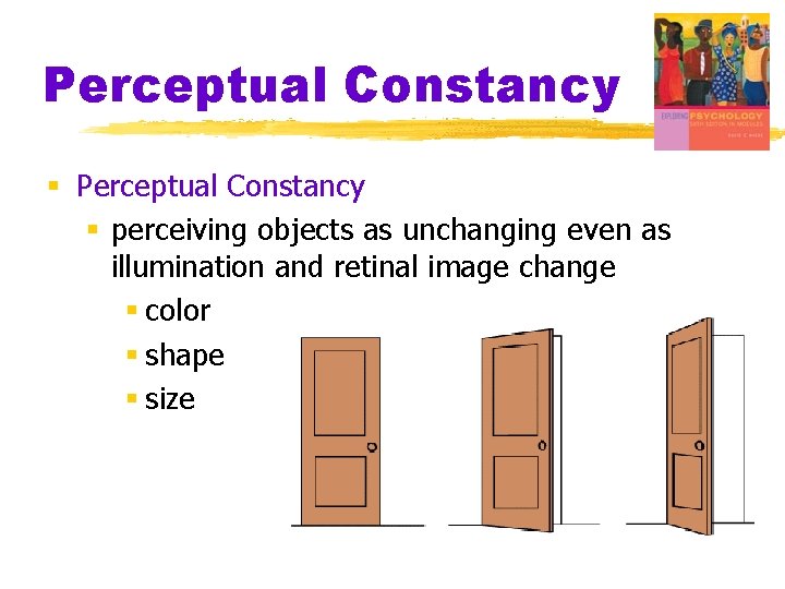 Perceptual Constancy § perceiving objects as unchanging even as illumination and retinal image change Perceptual Constancy § perceiving objects as unchanging even as illumination and retinal image change