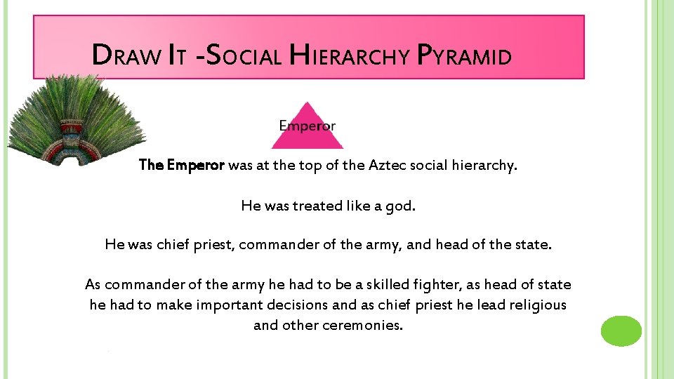 DRAW IT -SOCIAL HIERARCHY PYRAMID The Emperor was at the top of the Aztec