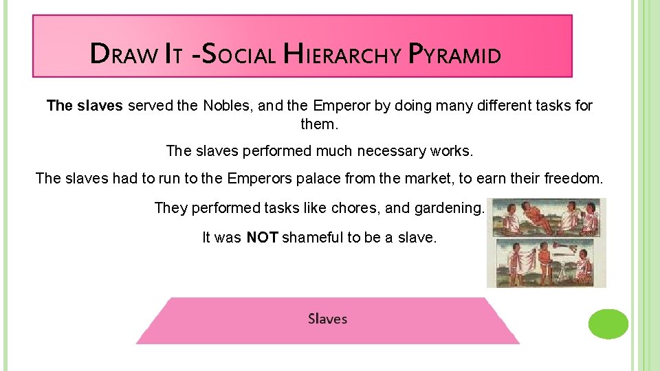 DRAW IT -SOCIAL HIERARCHY PYRAMID The slaves served the Nobles, and the Emperor by