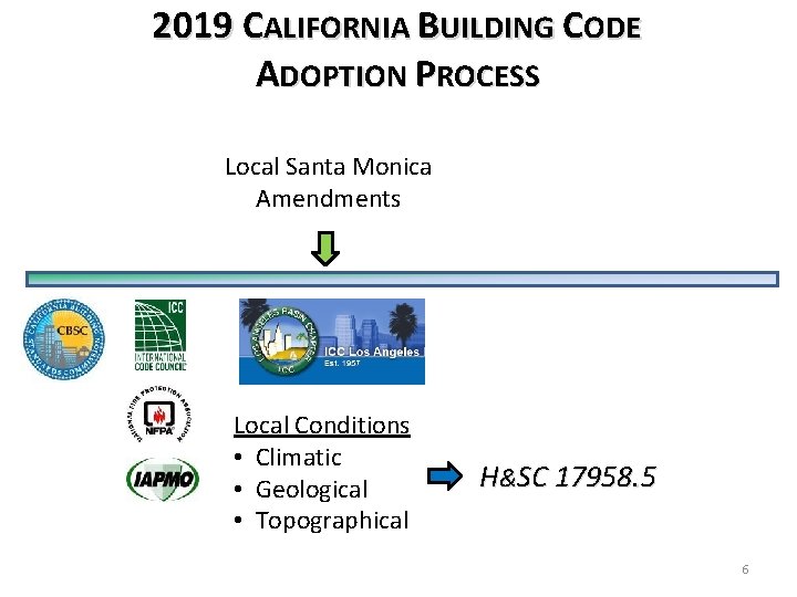 2019 CALIFORNIA BUILDING CODE ADOPTION PROCESS Local Santa Monica Amendments Local Conditions • Climatic