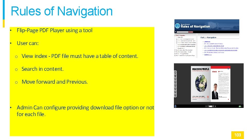 Rules of Navigation • Flip-Page PDF Player using a tool • User can: •