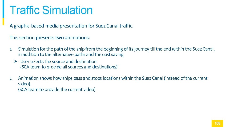 Traffic Simulation A graphic-based media presentation for Suez Canal traffic. This section presents two
