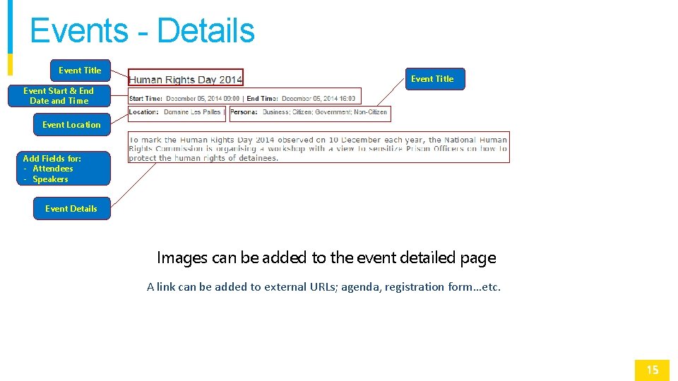 Events - Details Event Title Event Start & End Date and Time Event Location