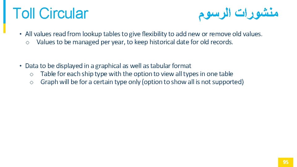 Toll Circular ﻣﻨﺸﻮﺭﺍﺕ ﺍﻟﺮﺳﻮﻡ • All values read from lookup tables to give flexibility