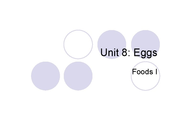 Unit 8: Eggs Foods I 