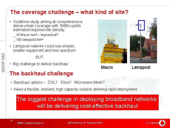 The coverage challenge – what kind of site? • Vodafone study aiming at comprehensive