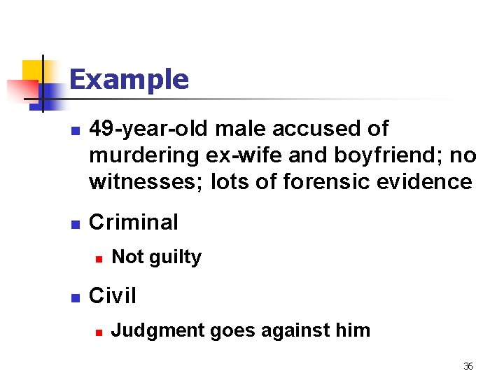 Example n n 49 -year-old male accused of murdering ex-wife and boyfriend; no witnesses;
