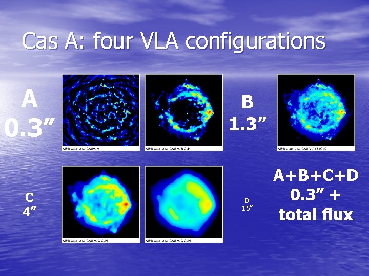 Cas A: four VLA configurations A 0. 3” C 4” B 1. 3” D
