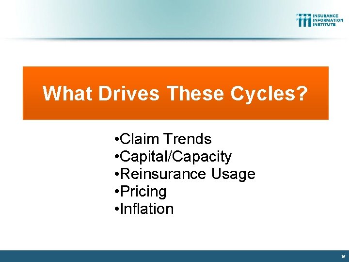 What Drives These Cycles? • Claim Trends • Capital/Capacity • Reinsurance Usage • Pricing