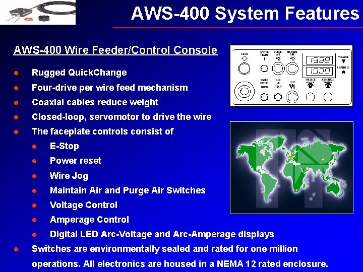 AWS-400 System Features AWS-400 Wire Feeder/Control Console l Rugged Quick. Change l Four-drive per