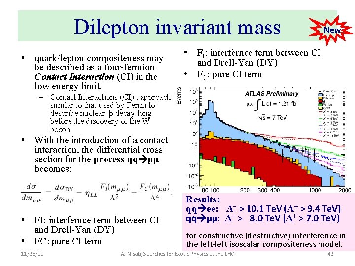 Dilepton invariant mass • quark/lepton compositeness may be described as a four-fermion Contact Interaction