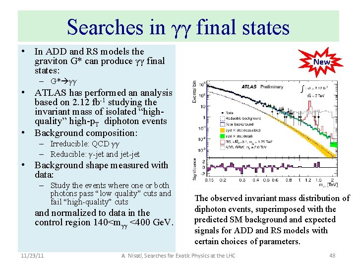 Searches in γγ final states • In ADD and RS models the graviton G*