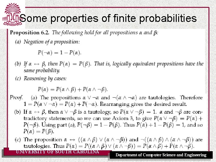 Some properties of finite probabilities UNIVERSITY OF SOUTH CAROLINA Department of Computer Science and