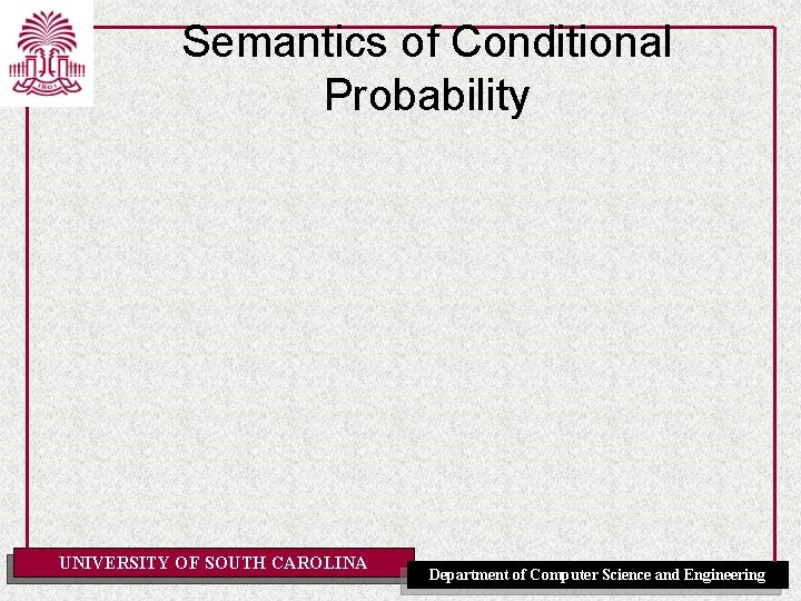 Semantics of Conditional Probability UNIVERSITY OF SOUTH CAROLINA Department of Computer Science and Engineering